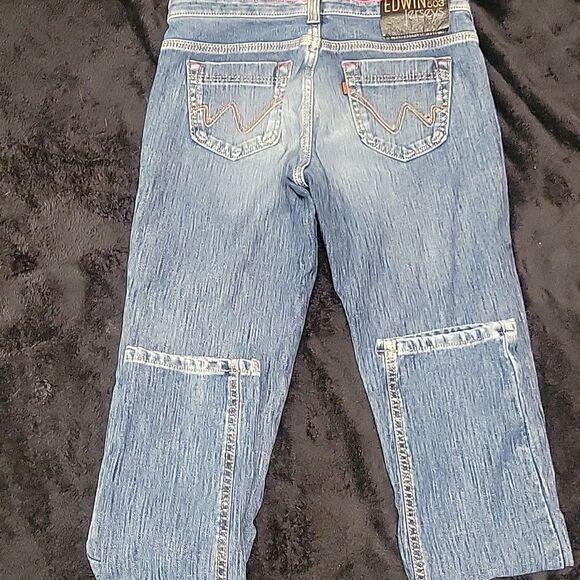 Edwin 503 Blue Straight Leg Women's Jeans With Red. Size XS - Picture 2 of 5